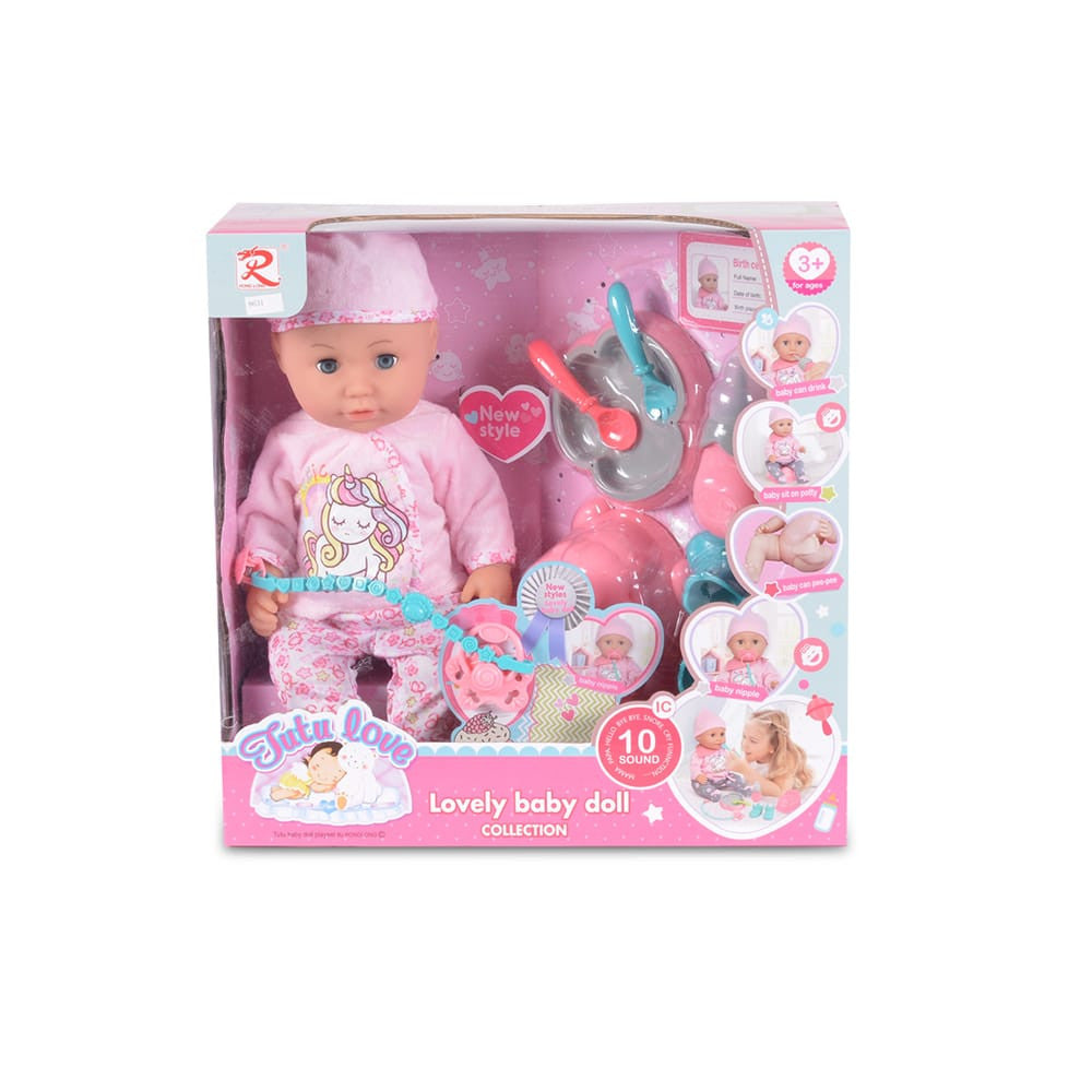 Moni Baba 36 cmes baba itatható, zenélő szett rózsa-0