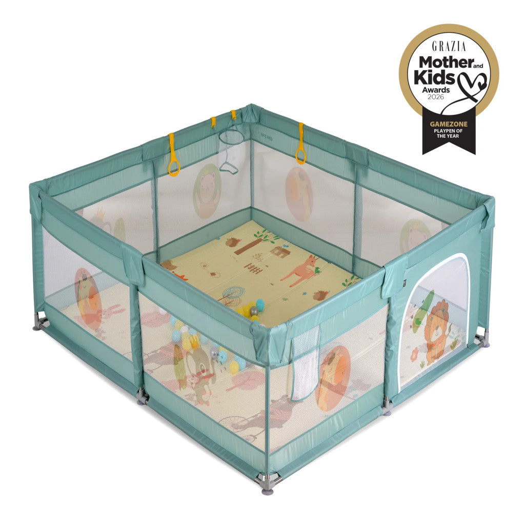 Moni GAMEZONE járóka összecsukható szőnyeggel, 60 labdával 120x120 MENTA-0