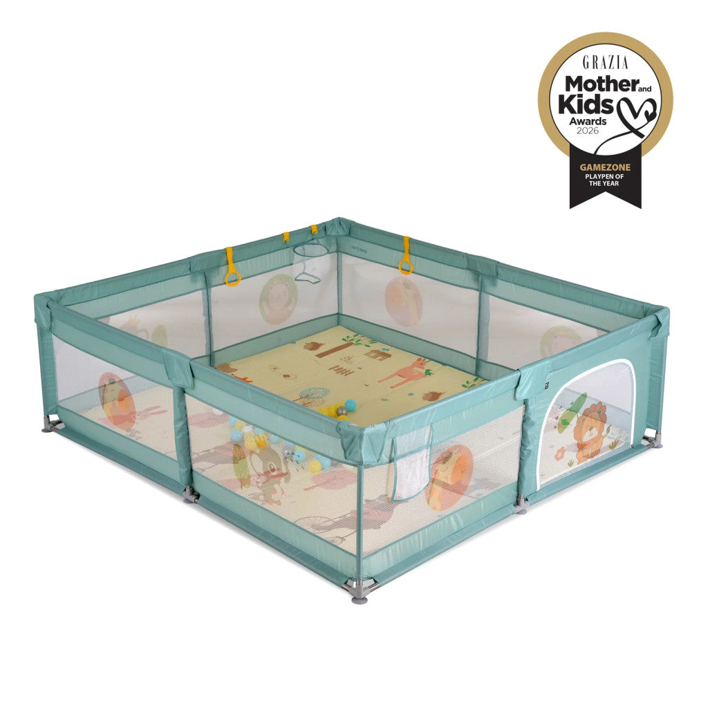 Moni GAMEZONE járóka összecsukható szőnyeggel, 60 labdával 150x200 MENTA-0