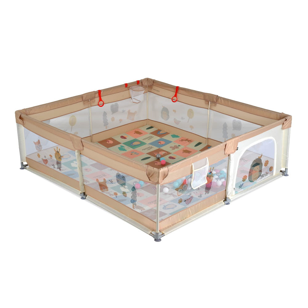 Moni Gamezone összecsukható járóka szőnyeggel, 60 labdával 180x200 bézs-0