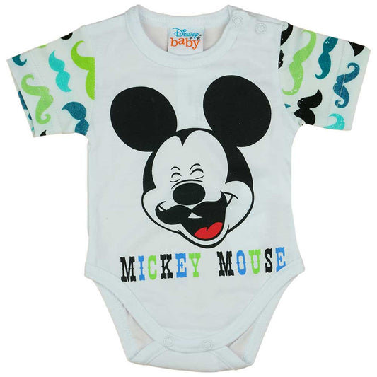 Rövid ujjú baba body bajszos Mickey egér mintával fehér - Momsy