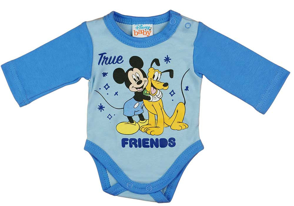 Hosszú ujjú baba body Mickey egér és Pluto mintával - Momsy