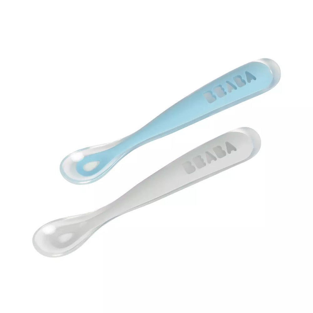 Béaba Ergonomikus Szilikon Hosszú Kiskanál Szett + Doboz - Viharkék - Momsy