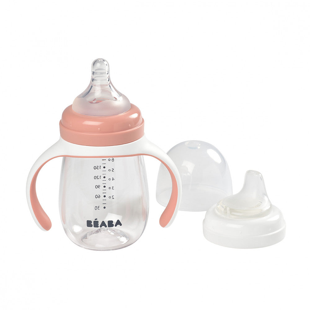 Béaba 2 az 1-ben Tanuló cumisüveg 210 ml - Sötét rózsaszín - Momsy