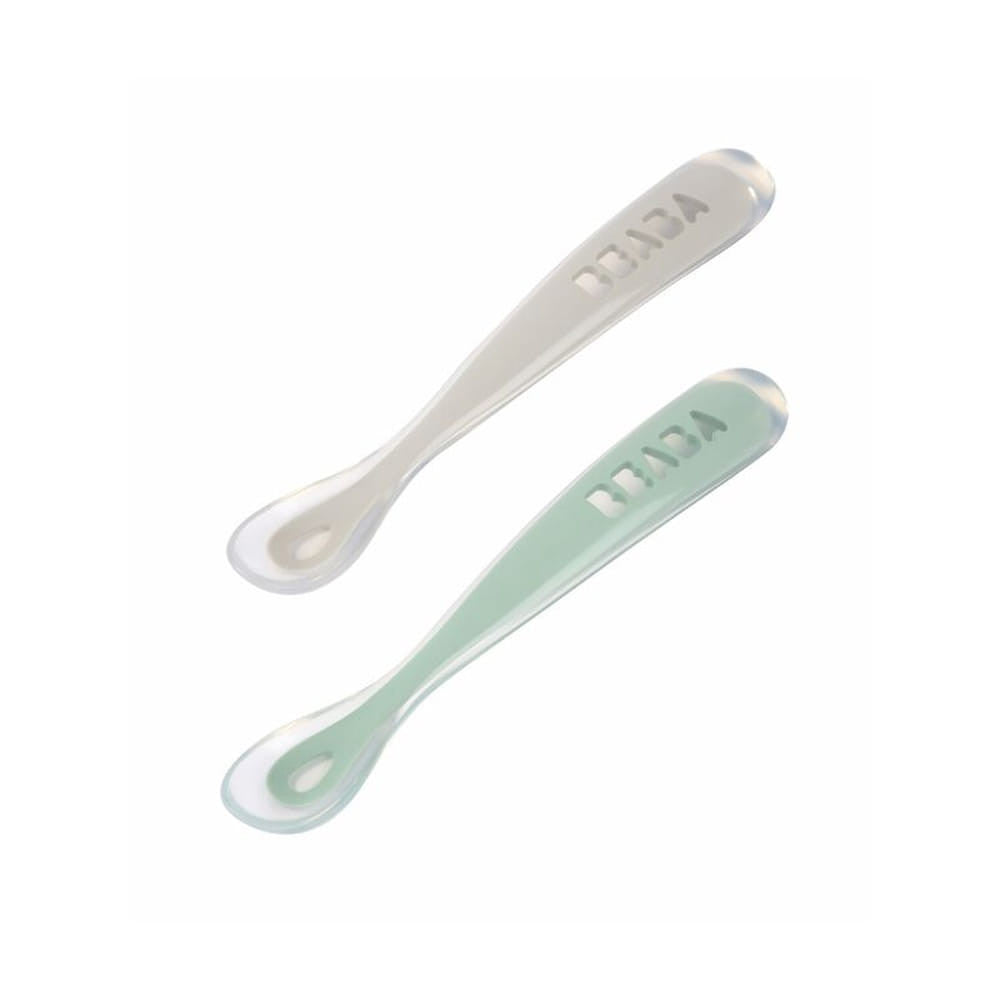 Béaba Ergonomikus Szilikon Hosszú Kiskanál Szett + Doboz - zöld-0