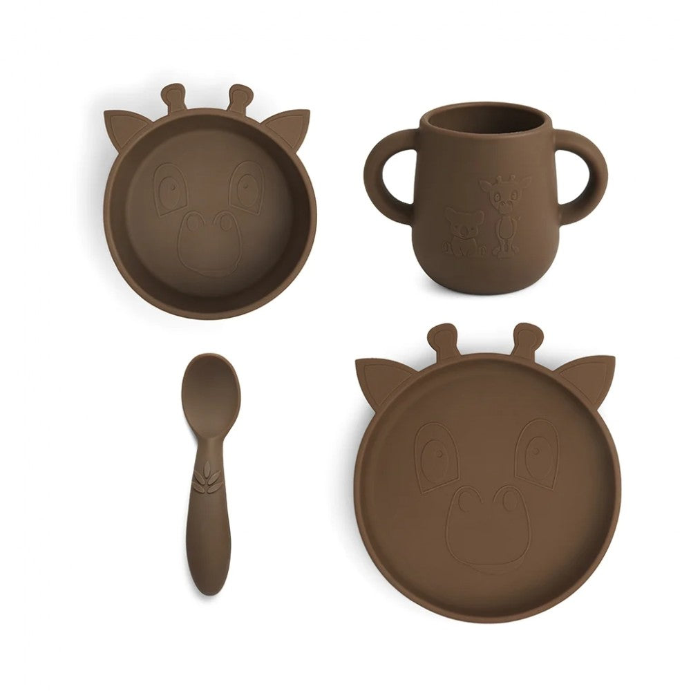 NUUROO szilikon 4 részes étkészlet- barna zsiráf-0