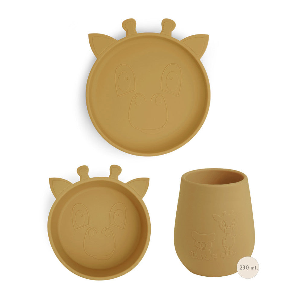 NUUROO szilikon 3 részes étkészlet- Sárga Zsiráf-0