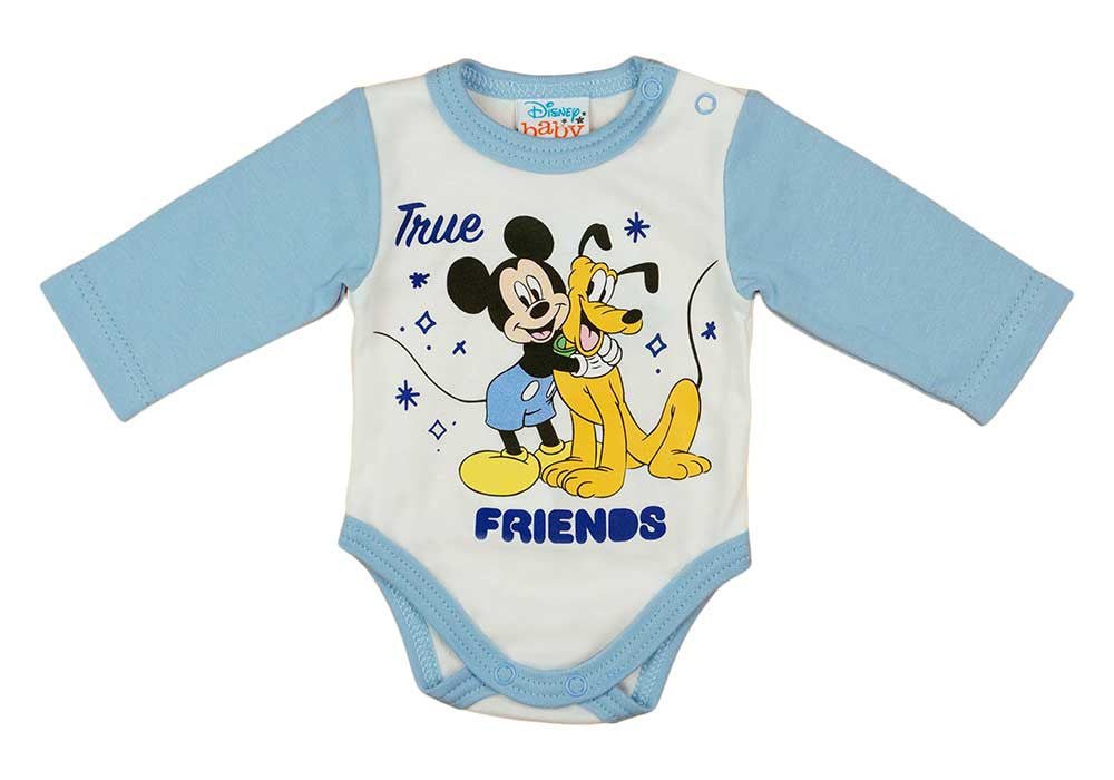 Hosszú ujjú baba body Mickey egér és Pluto mintával - Momsy