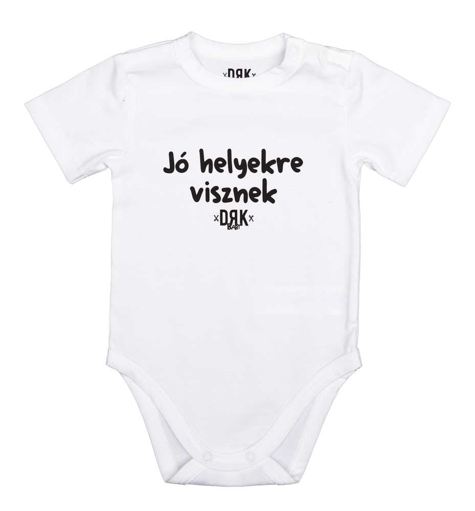 Dorko &quot;Jó helyekre visznek&quot; mintával nyomot rövid ujjú baba body - Momsy