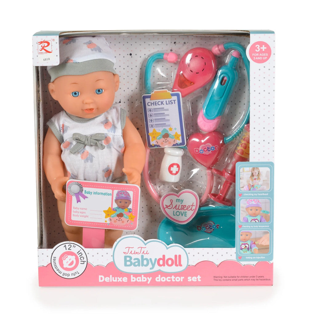 Moni Tutu love Baba 31 cmes baba doktor szett, hanggal szürke-0