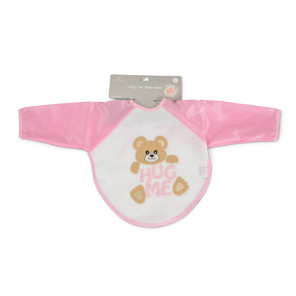 Moni Bear előke hosszú ujjal, macis mintával, pvc/textil pink - Momsy