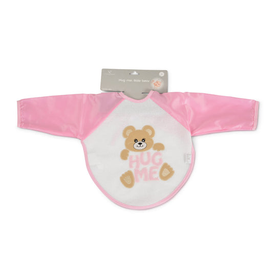 Moni Bear előke hosszú ujjal, macis mintával, pvc/textil pink - Momsy