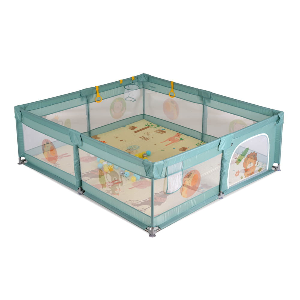 Moni Gamezone összecsukható járóka szőnyeggel, 60 labdával 150x200 menta-0