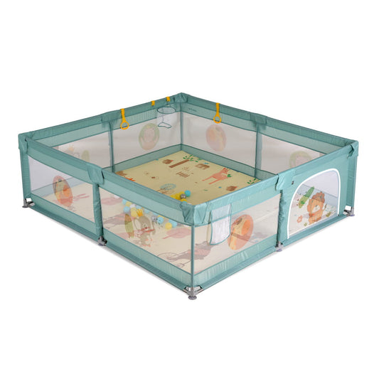 Moni Gamezone összecsukható járóka szőnyeggel, 60 labdával 150x200 menta-0