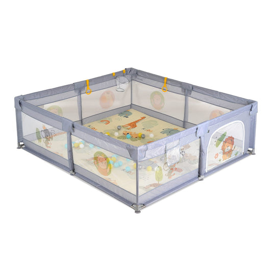 Moni Gamezone összecsukható járóka szőnyeggel, 60 labdával 150x200 szürke-0