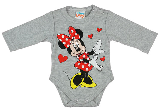 Disney Minnie szívecskés hosszú ujjú baba body szürke - Momsy