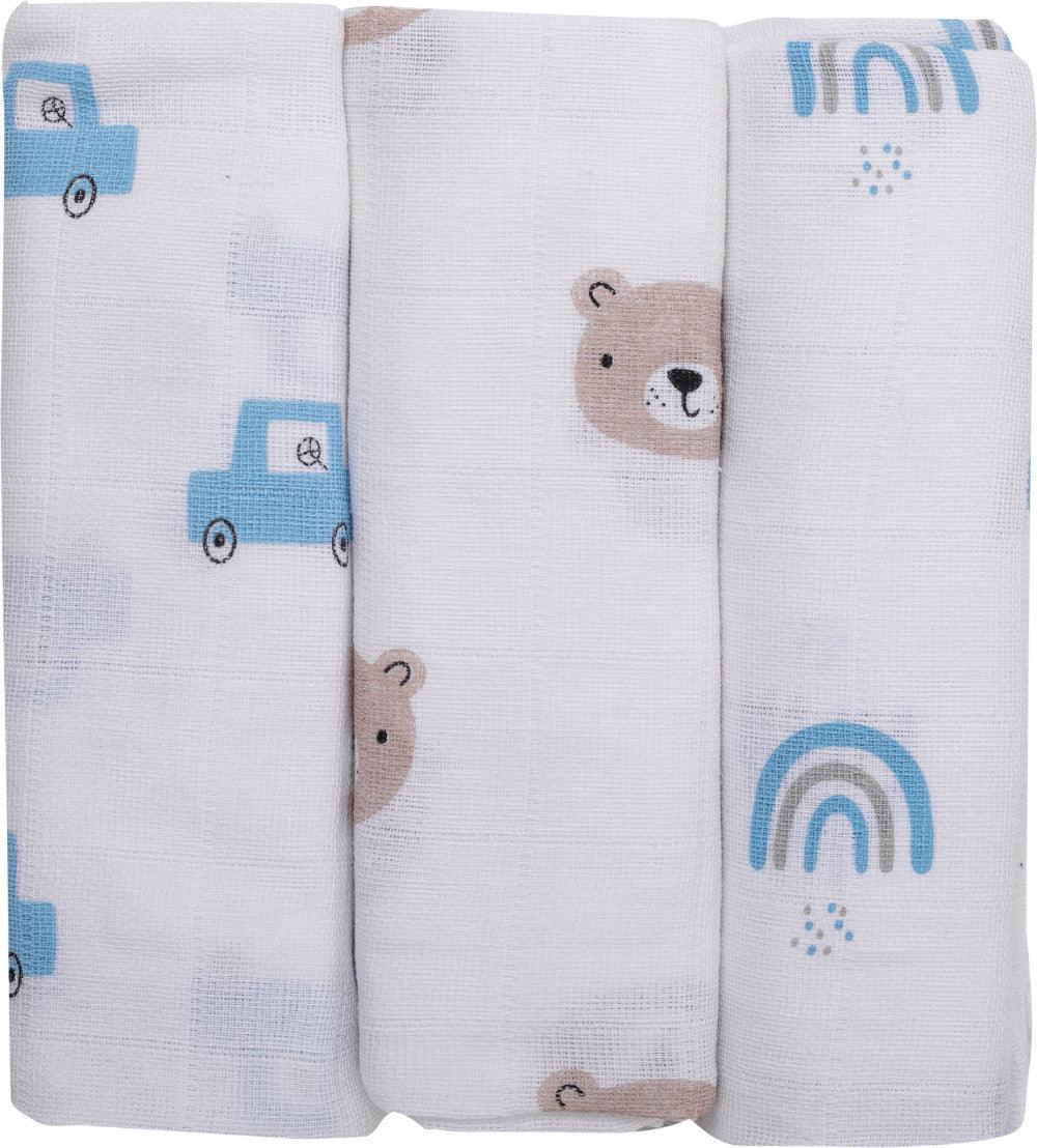 Bubaba muslin pelenka 80x80 cm (3 db)- Teddy - Momsy