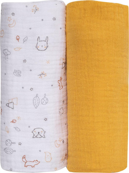 Bubaba muslin pelenka 70x70 cm (2 db)- Yellow - Momsy