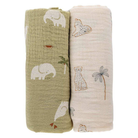 Bubaba muslin pelenka 70x70 cm (2 db)-green/beige - Momsy