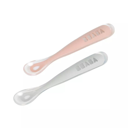 Béaba Ergonomikus Szilikon Hosszú Kiskanál Szett + Doboz- Sötét rózsaszín - Momsy