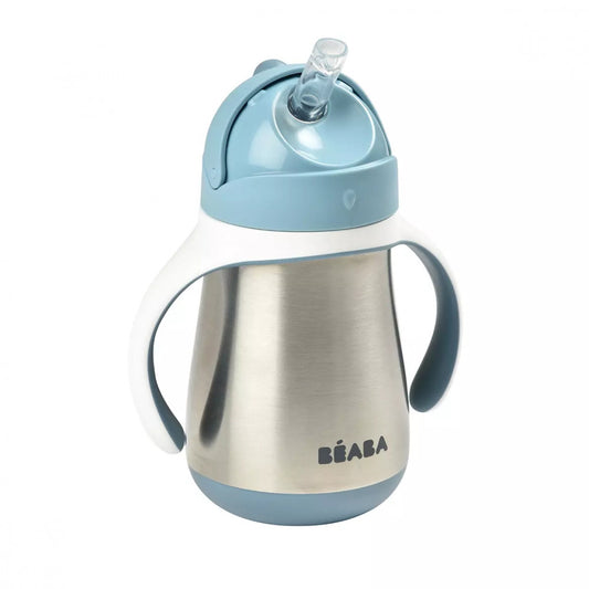 Béaba Rozsdamentes Acél Szívószálas Ivópohár 250 ml - Viharkék - Momsy