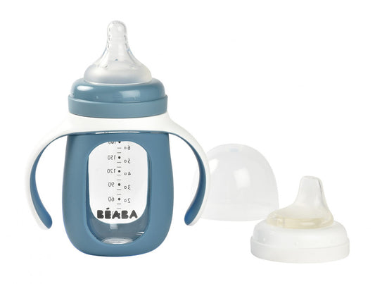 Béaba 2 az 1-ben Tanuló cumisüveg 210 ml + Szilikon borítással - Viharszürke - Momsy