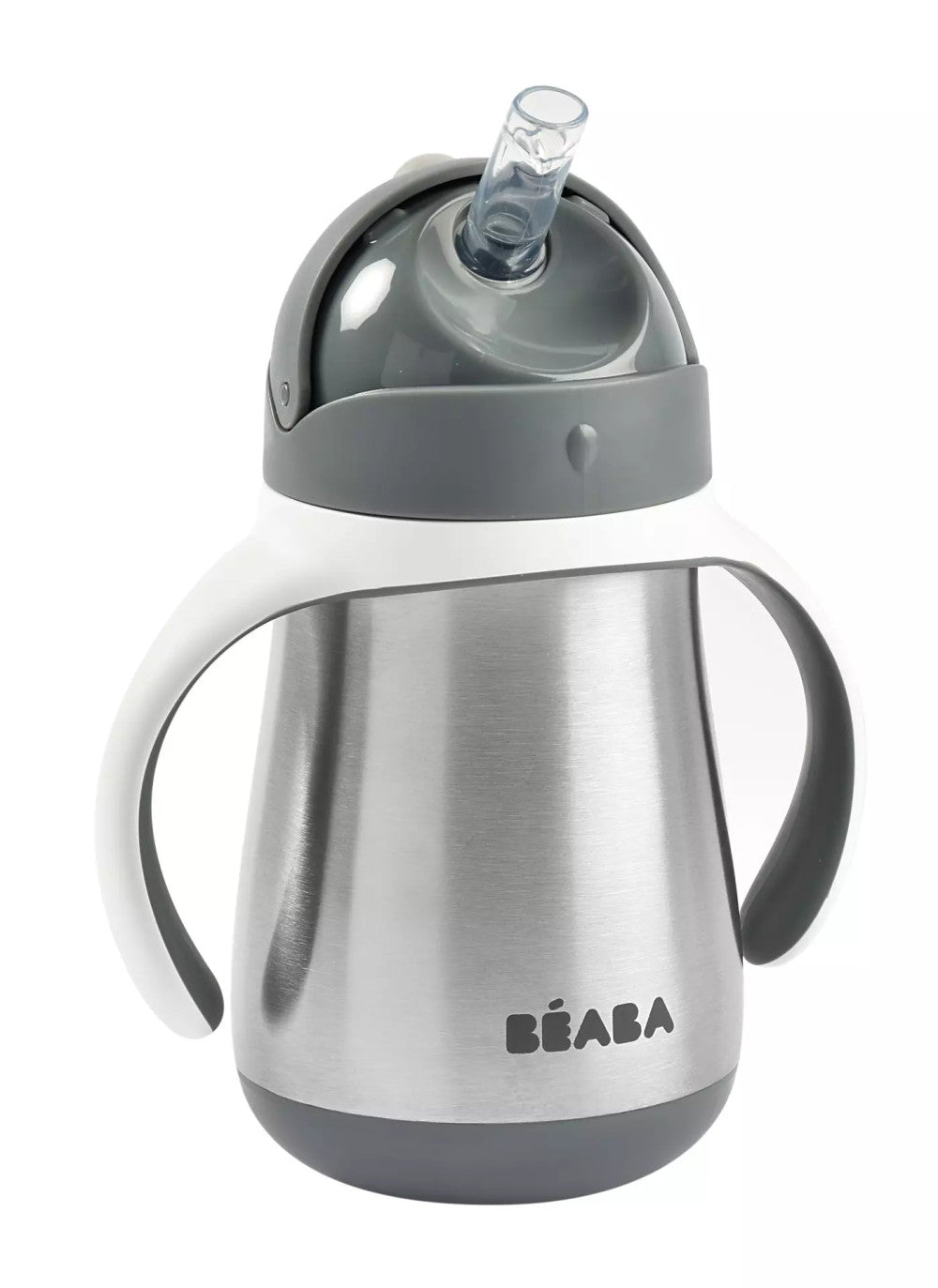 Béaba Rozsdamentes Acél Szívószálas Ivópohár 250 ml - Sötétszürke - Momsy