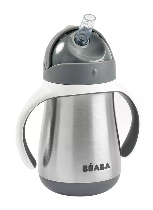 Béaba Rozsdamentes Acél Szívószálas Ivópohár 250 ml - Sötétszürke - Momsy