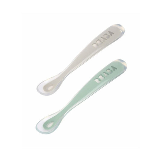 Béaba Ergonomikus Szilikon Hosszú Kiskanál Szett + Doboz - zöld - Momsy